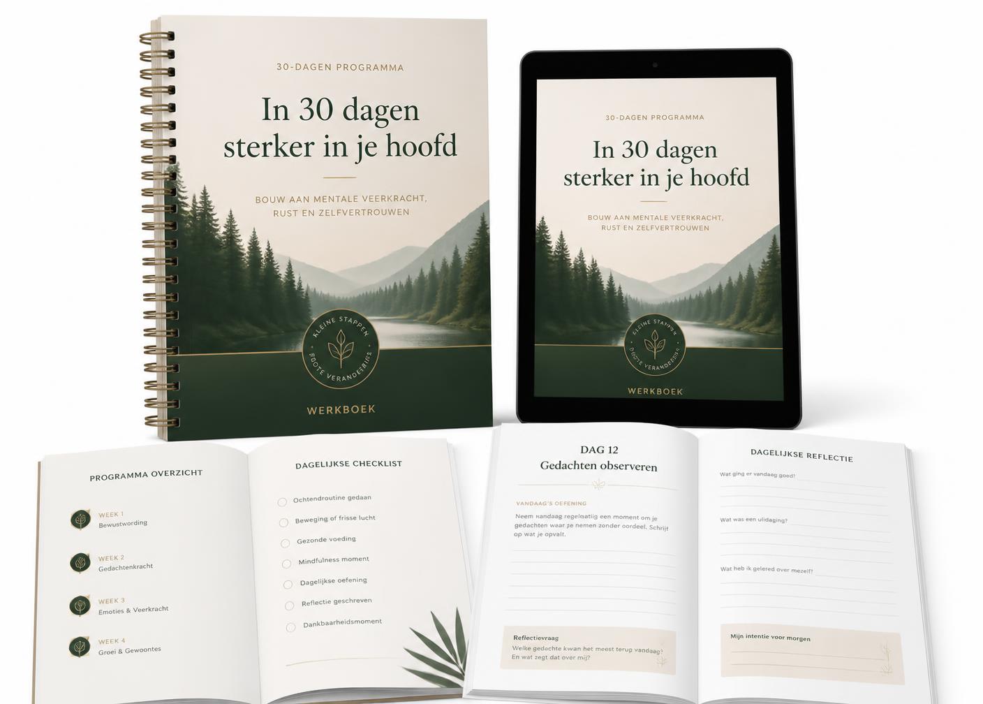 Mockup van het programma op laptop en tablet met het werkboek